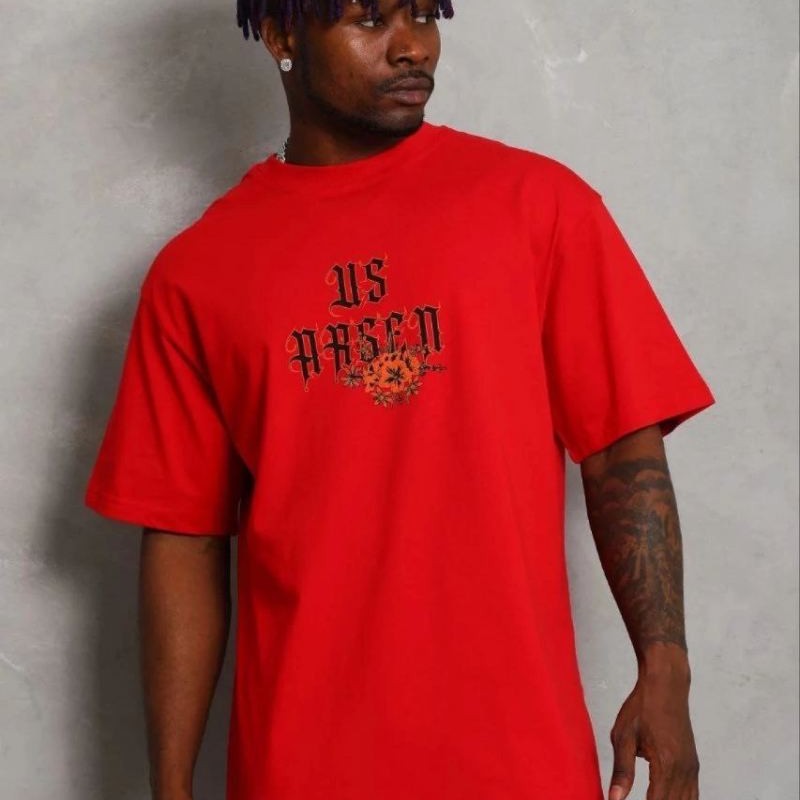 Erkek Baskılı T-Shirt Kısa Kol Bisiklet Yaka Regular Fit Tişört - Kırmızı