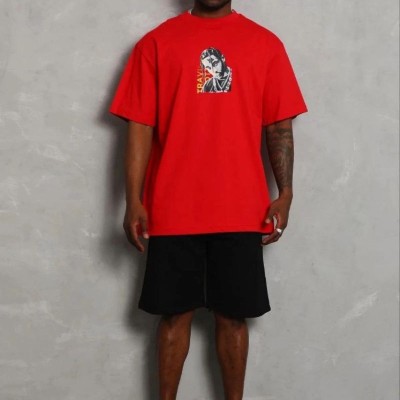 Erkek Baskılı T-Shirt Kısa Kol Bisiklet Yaka Regular Fit Tişört - Kırmızı