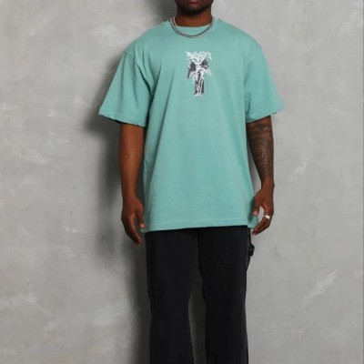 Erkek Baskılı T-Shirt Kısa Kol Bisiklet Yaka Regular Fit Tişört - Mint Yeşili