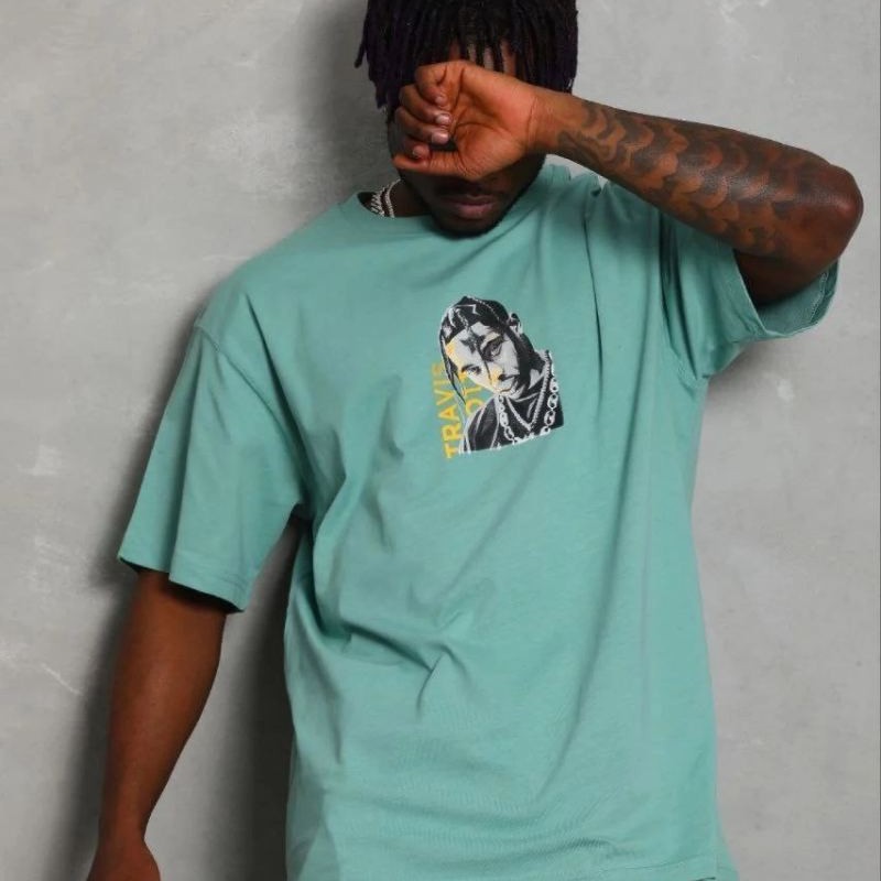 Erkek Baskılı T-Shirt Kısa Kol Bisiklet Yaka Regular Fit Tişört - Mint Yeşili