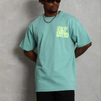 Erkek Baskılı T-Shirt Kısa Kol Bisiklet Yaka Regular Fit Tişört - Mint Yeşili