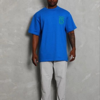 Erkek Baskılı T-Shirt Kısa Kol Bisiklet Yaka Regular Fit Tişört - Saks Mavisi