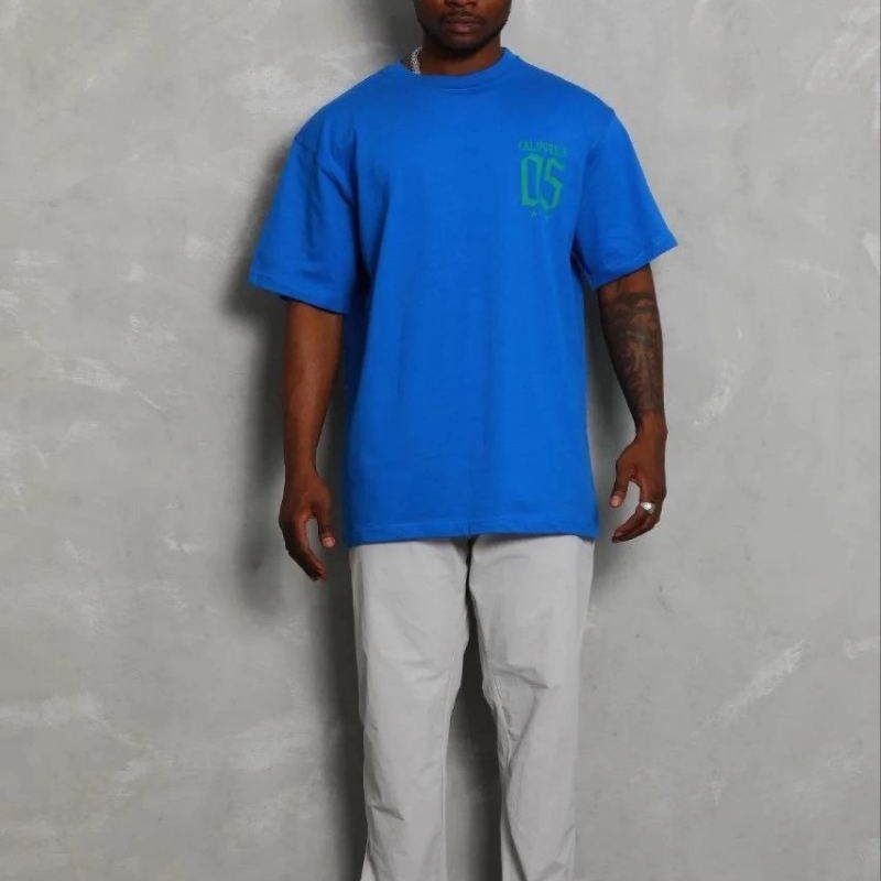 Erkek Baskılı T-Shirt Kısa Kol Bisiklet Yaka Regular Fit Tişört - Saks Mavisi