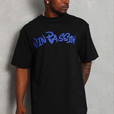 Erkek Baskılı T-Shirt Kısa Kol Bisiklet Yaka Regular Fit Tişört - Siyah