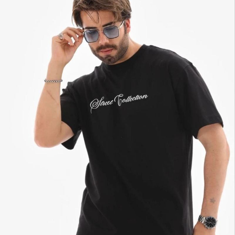 Erkek Baskılı T-Shirt Kısa Kol Bisiklet Yaka Regular Fit Tişört - Siyah