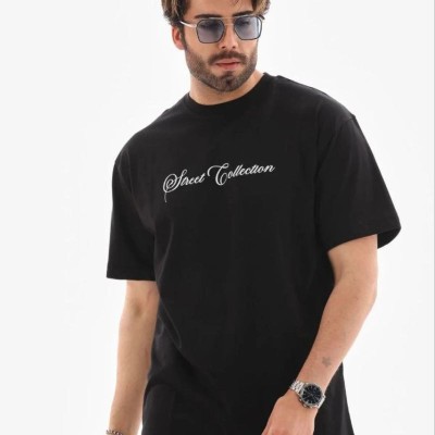 Erkek Baskılı T-Shirt Kısa Kol Bisiklet Yaka Regular Fit Tişört - Siyah