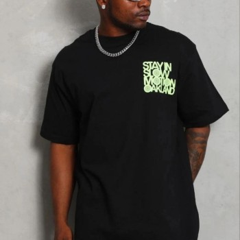 Erkek Baskılı T-Shirt Kısa Kol Bisiklet Yaka Regular Fit Tişört - Siyah
