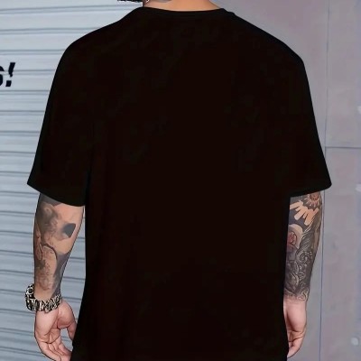 Erkek Baskılı T-Shirt Kısa Kol Bisiklet Yaka Regular Fit Yazlık Tişört - Siyah