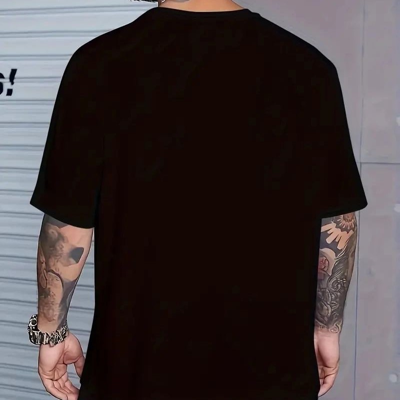 Erkek Baskılı T-Shirt Kısa Kol Bisiklet Yaka Regular Fit Yazlık Tişört - Siyah