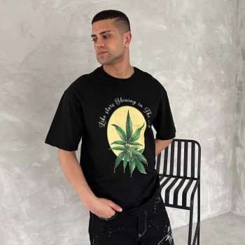Erkek Baskılı T-Shirt Kısa Kol Bisiklet Yaka Regular Fit Yazlık Tişört - SiyahSiyah