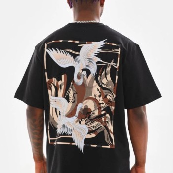 Erkek Baskılı T-Shirt Yazlık Kısa Kol Bisiklet Yaka Tişört - Siyah