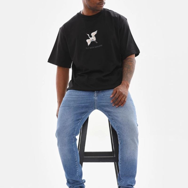 Erkek Baskılı T-Shirt Yazlık Kısa Kol Bisiklet Yaka Tişört - Siyah