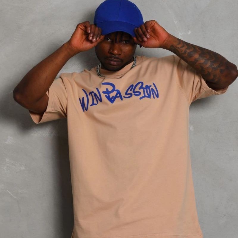 Erkek Baskılı Tişört Kısa Kol Bisiklet Yaka Oversize T-Shirt - Bej