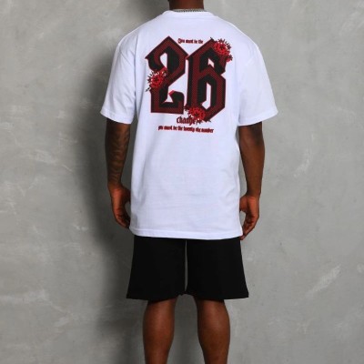 Erkek Baskılı Tişört Kısa Kol Bisiklet Yaka Oversize T-Shirt - Beyaz