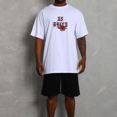 Erkek Baskılı Tişört Kısa Kol Bisiklet Yaka Oversize T-Shirt - Beyaz