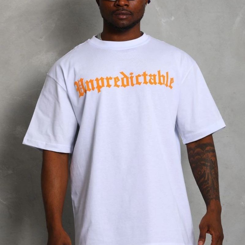 Erkek Baskılı Tişört Kısa Kol Bisiklet Yaka Oversize T-Shirt - Beyaz