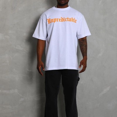 Erkek Baskılı Tişört Kısa Kol Bisiklet Yaka Oversize T-Shirt - Beyaz