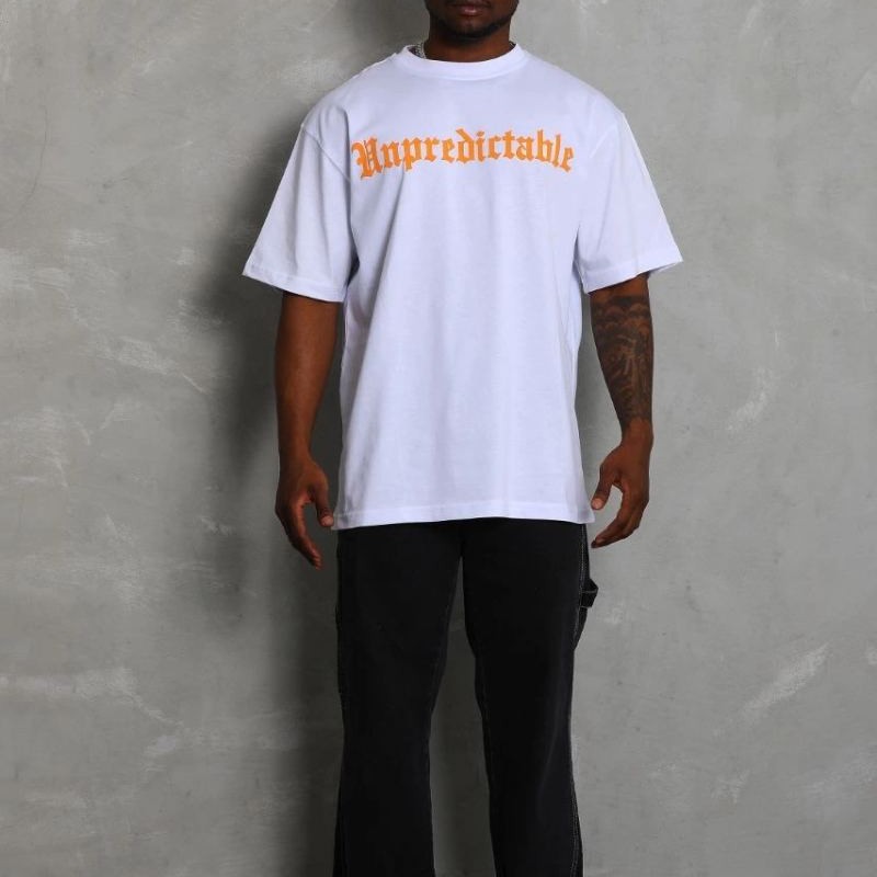 Erkek Baskılı Tişört Kısa Kol Bisiklet Yaka Oversize T-Shirt - Beyaz