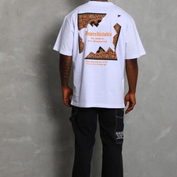 Erkek Baskılı Tişört Kısa Kol Bisiklet Yaka Oversize T-Shirt - Beyaz