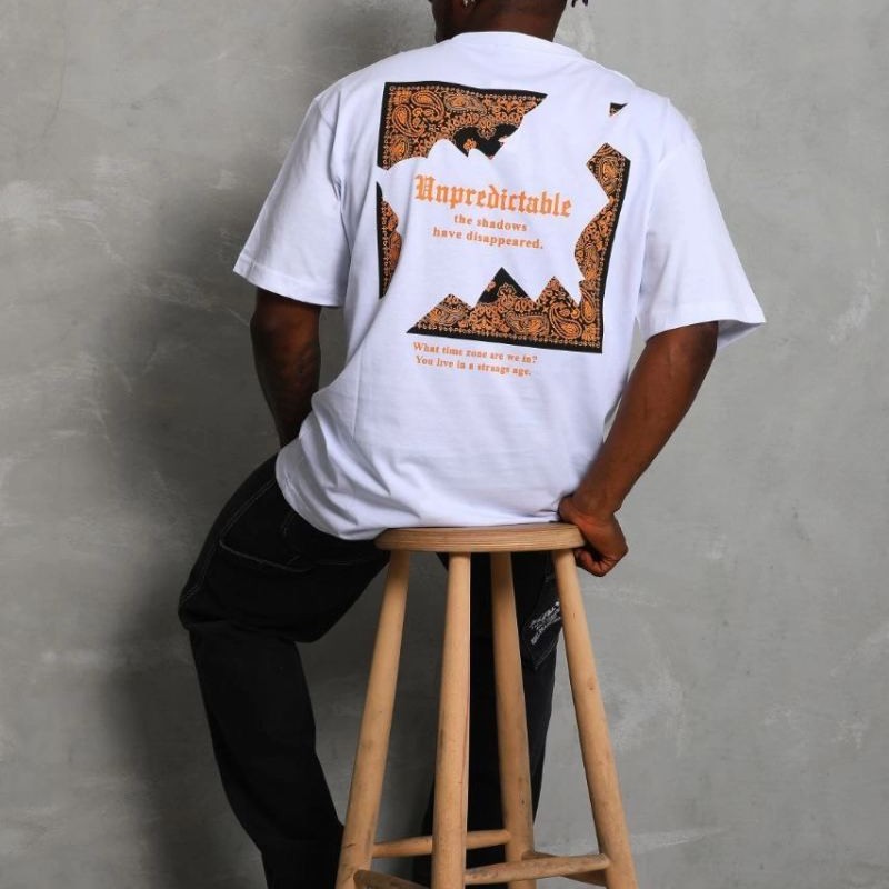 Erkek Baskılı Tişört Kısa Kol Bisiklet Yaka Oversize T-Shirt - Beyaz