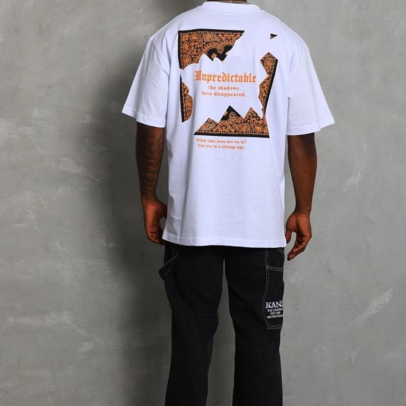 Erkek Baskılı Tişört Kısa Kol Bisiklet Yaka Oversize T-Shirt - Beyaz