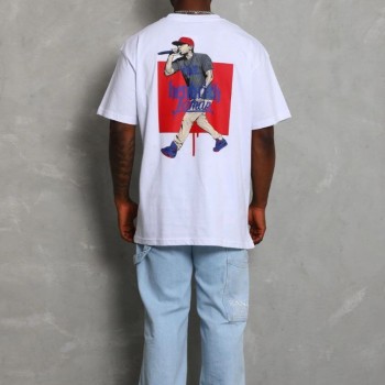 Erkek Baskılı Tişört Kısa Kol Bisiklet Yaka Oversize T-Shirt - Beyaz