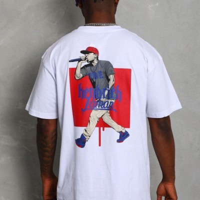 Erkek Baskılı Tişört Kısa Kol Bisiklet Yaka Oversize T-Shirt - Beyaz