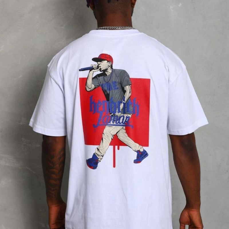 Erkek Baskılı Tişört Kısa Kol Bisiklet Yaka Oversize T-Shirt - Beyaz