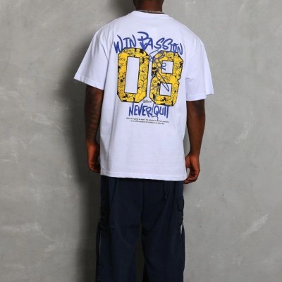 Erkek Baskılı Tişört Kısa Kol Bisiklet Yaka Oversize T-Shirt - Beyaz