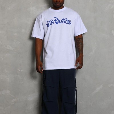 Erkek Baskılı Tişört Kısa Kol Bisiklet Yaka Oversize T-Shirt - Beyaz