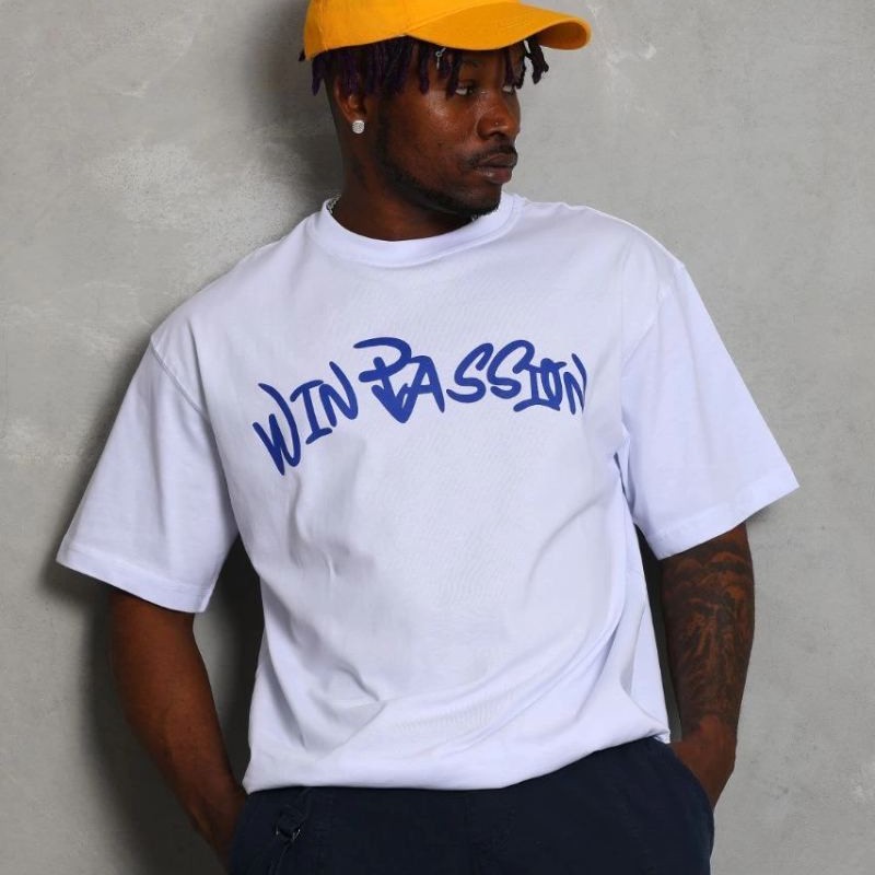 Erkek Baskılı Tişört Kısa Kol Bisiklet Yaka Oversize T-Shirt - Beyaz