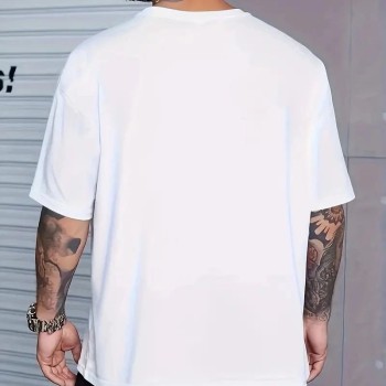 Erkek Baskılı Tişört Kısa Kol Bisiklet Yaka Oversize T-Shirt - Beyaz