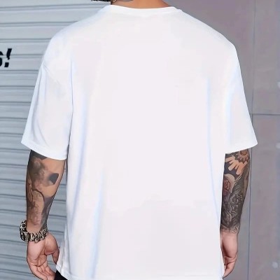 Erkek Baskılı Tişört Kısa Kol Bisiklet Yaka Oversize T-Shirt - Beyaz