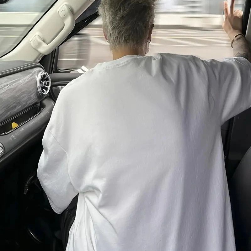 Erkek Baskılı Tişört Kısa Kol Bisiklet Yaka Oversize T-Shirt - Beyaz