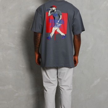 Erkek Baskılı Tişört Kısa Kol Bisiklet Yaka Oversize T-Shirt - Füme