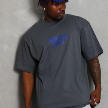 Erkek Baskılı Tişört Kısa Kol Bisiklet Yaka Oversize T-Shirt - Füme