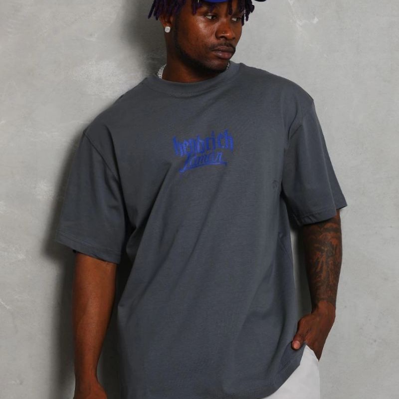 Erkek Baskılı Tişört Kısa Kol Bisiklet Yaka Oversize T-Shirt - Füme