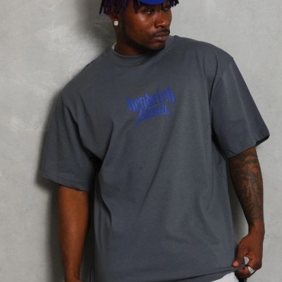 Erkek Baskılı Tişört Kısa Kol Bisiklet Yaka Oversize T-Shirt - Füme