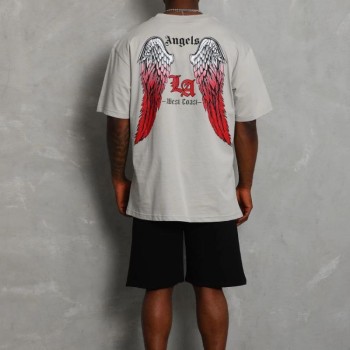 Erkek Baskılı Tişört Kısa Kol Bisiklet Yaka Oversize T-Shirt - Gri