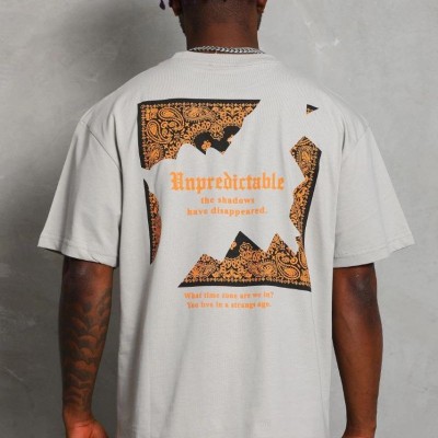 Erkek Baskılı Tişört Kısa Kol Bisiklet Yaka Oversize T-Shirt - Gri