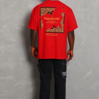 Erkek Baskılı Tişört Kısa Kol Bisiklet Yaka Oversize T-Shirt - Kırmızı