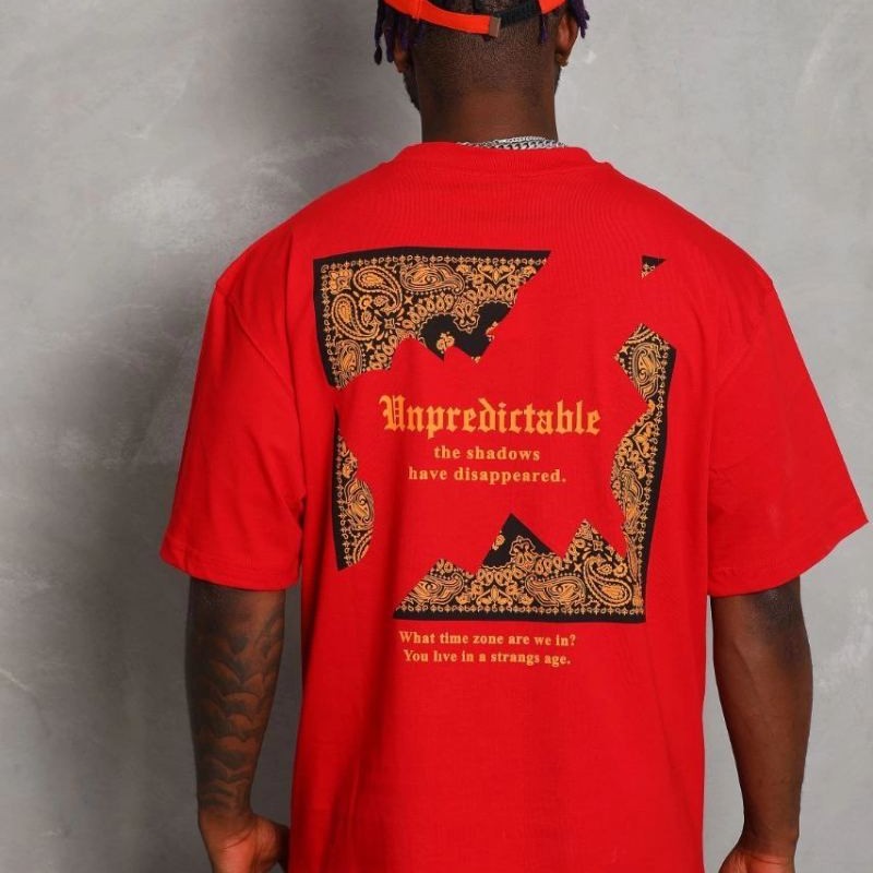Erkek Baskılı Tişört Kısa Kol Bisiklet Yaka Oversize T-Shirt - Kırmızı