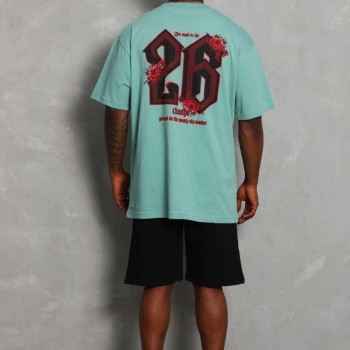 Erkek Baskılı Tişört Kısa Kol Bisiklet Yaka Oversize T-Shirt - Mint Yeşili