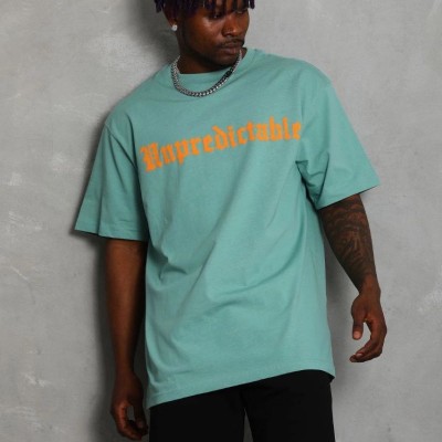 Erkek Baskılı Tişört Kısa Kol Bisiklet Yaka Oversize T-Shirt - Mint Yeşili