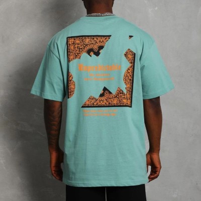 Erkek Baskılı Tişört Kısa Kol Bisiklet Yaka Oversize T-Shirt - Mint Yeşili