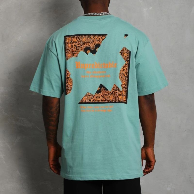 Erkek Baskılı Tişört Kısa Kol Bisiklet Yaka Oversize T-Shirt - Mint Yeşili
