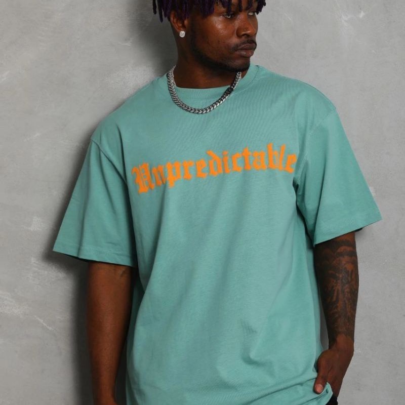 Erkek Baskılı Tişört Kısa Kol Bisiklet Yaka Oversize T-Shirt - Mint Yeşili