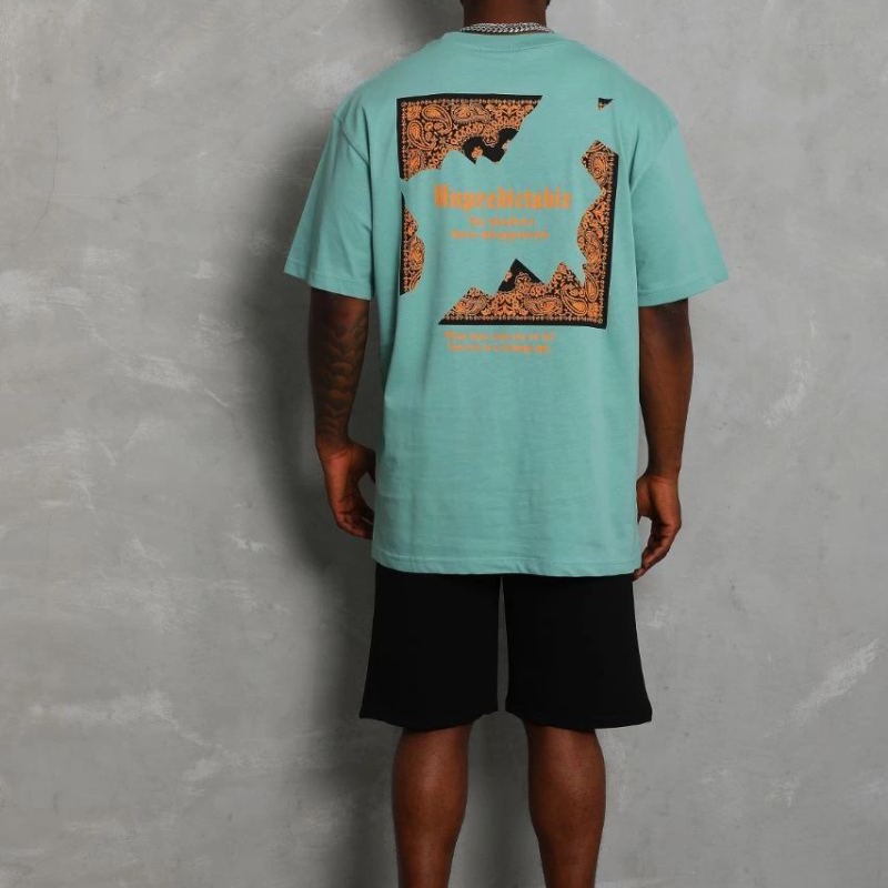 Erkek Baskılı Tişört Kısa Kol Bisiklet Yaka Oversize T-Shirt - Mint Yeşili