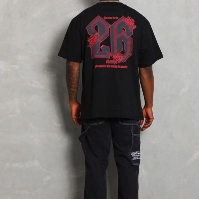 Erkek Baskılı Tişört Kısa Kol Bisiklet Yaka Oversize T-Shirt - Siyah