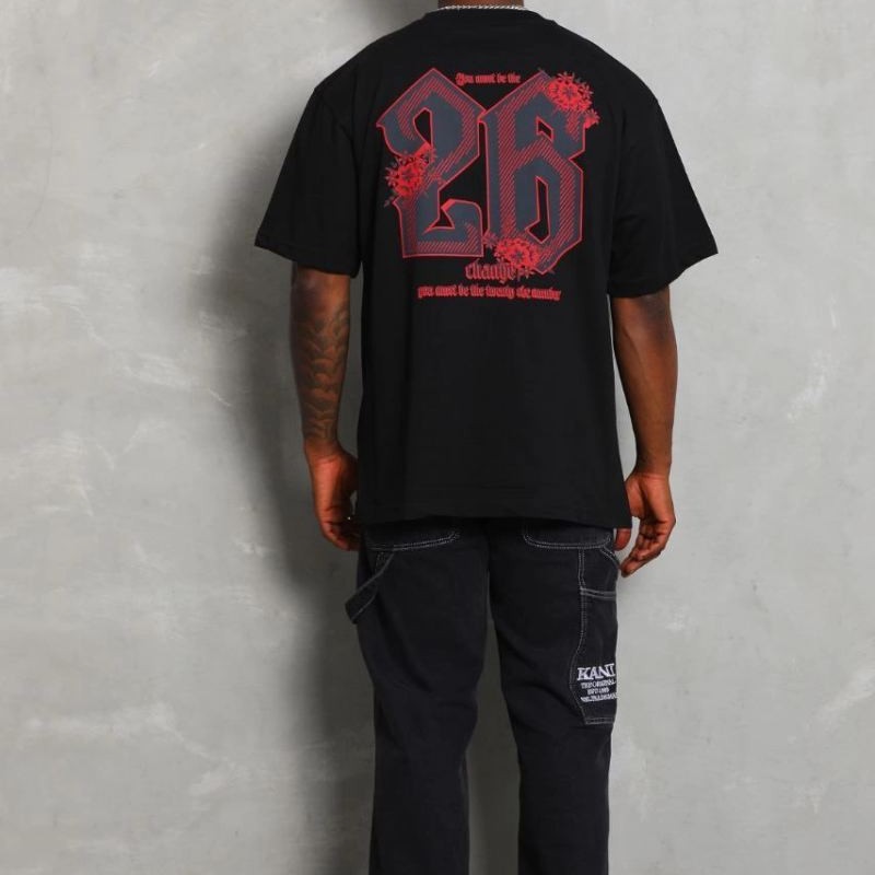 Erkek Baskılı Tişört Kısa Kol Bisiklet Yaka Oversize T-Shirt - Siyah
